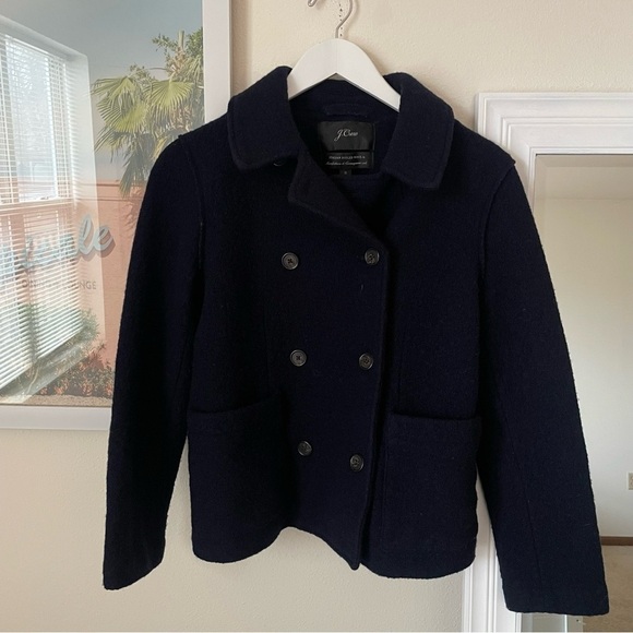 J. Crew Italian 100% Boiled Wool Navy Double Breasted Peacoat Jacket - Picture 2 of 9